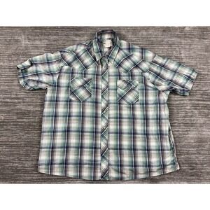 Rustler by Wrangler Western Shirt Mens XL Green Plaid Pearl Snap Short Sleeve